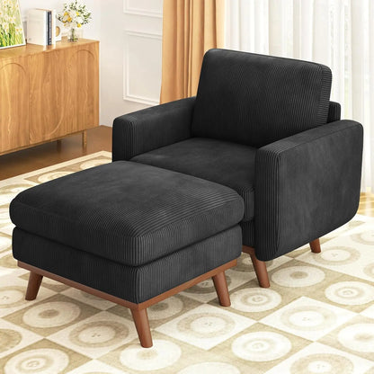 97" L-Shape Modular Sofa, 3-Seat Corduroy Couch with Movable Ottoman, Sectional Sofa for Living Room, Green, Customized