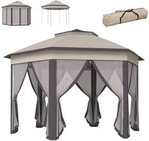 13' x 13' Pop Up Gazebo, Hexagonal Canopy Shelter with 6 Zippered Mesh Netting, Event Tent with Strong Steel Frame for