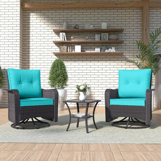 Outdoor Wicker Swivel Gliders Patio Furniture Set with Rocking Chairs and Tempered Glass Table