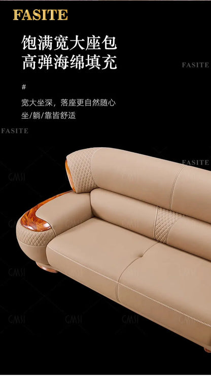 European leather sofa combination high-end living room corner luxury ebony wood first layer cowhide