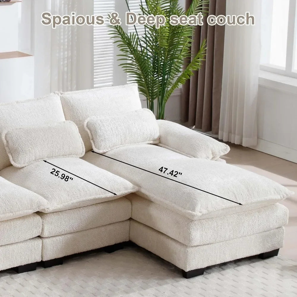 "110 inch chenille fabric u-shaped sectional sofa with double chaise and sleeper for comfortable living room seating"
