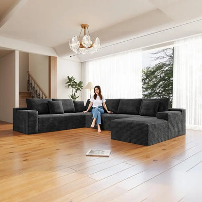 Modular Sectional Sofa, Upholstered Couch for Living Room/Bedroom/Apartment, No Assembly Needed, 4 PC Flexible Combination,