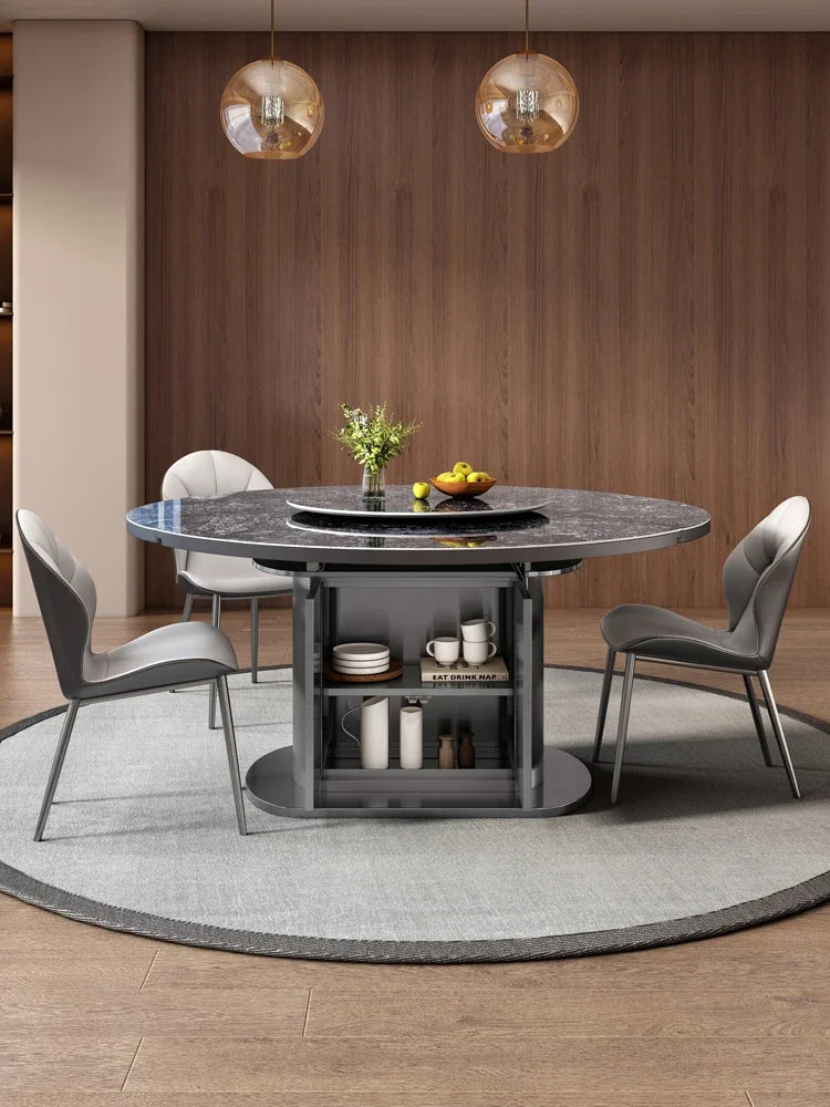 Dining table telescopic slate small apartment home Italian simple stainless steel storage dining table and chairs
