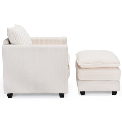Corduroy Armchair with Ottoman Set, Accent Chair & Footstool, High-Quality Foam, Easy 15-Min Assembly, for Living Room, Bedroom