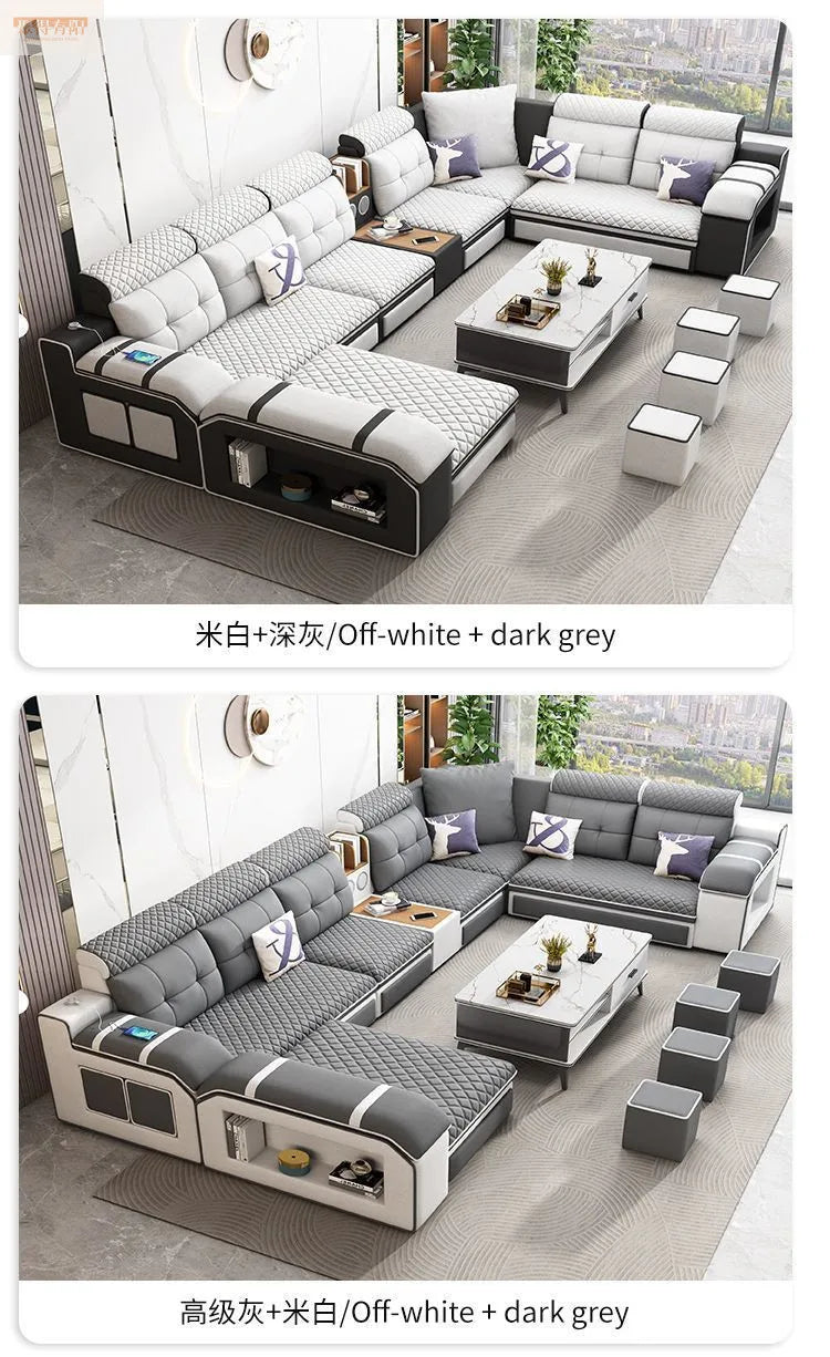 Modern leave-in multi-functional sofa, simple size, detachable and washable fabric sofa combination U-shaped sofa living room