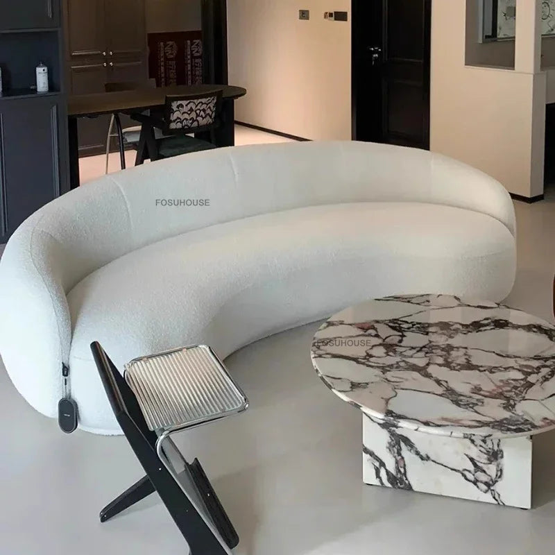 Italian Curved Living Room Sofas Home Living Room Furniture Reception Lounge Area Back Sofa Bed Designer Fabric Cashew Lazy Sofa