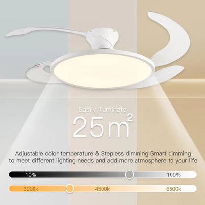 Modern Ceiling Fan Sealing Fan Led Lighting Silent Invisible Blade Lamps Suitable for Living Room Dining Room Study Kitchen
