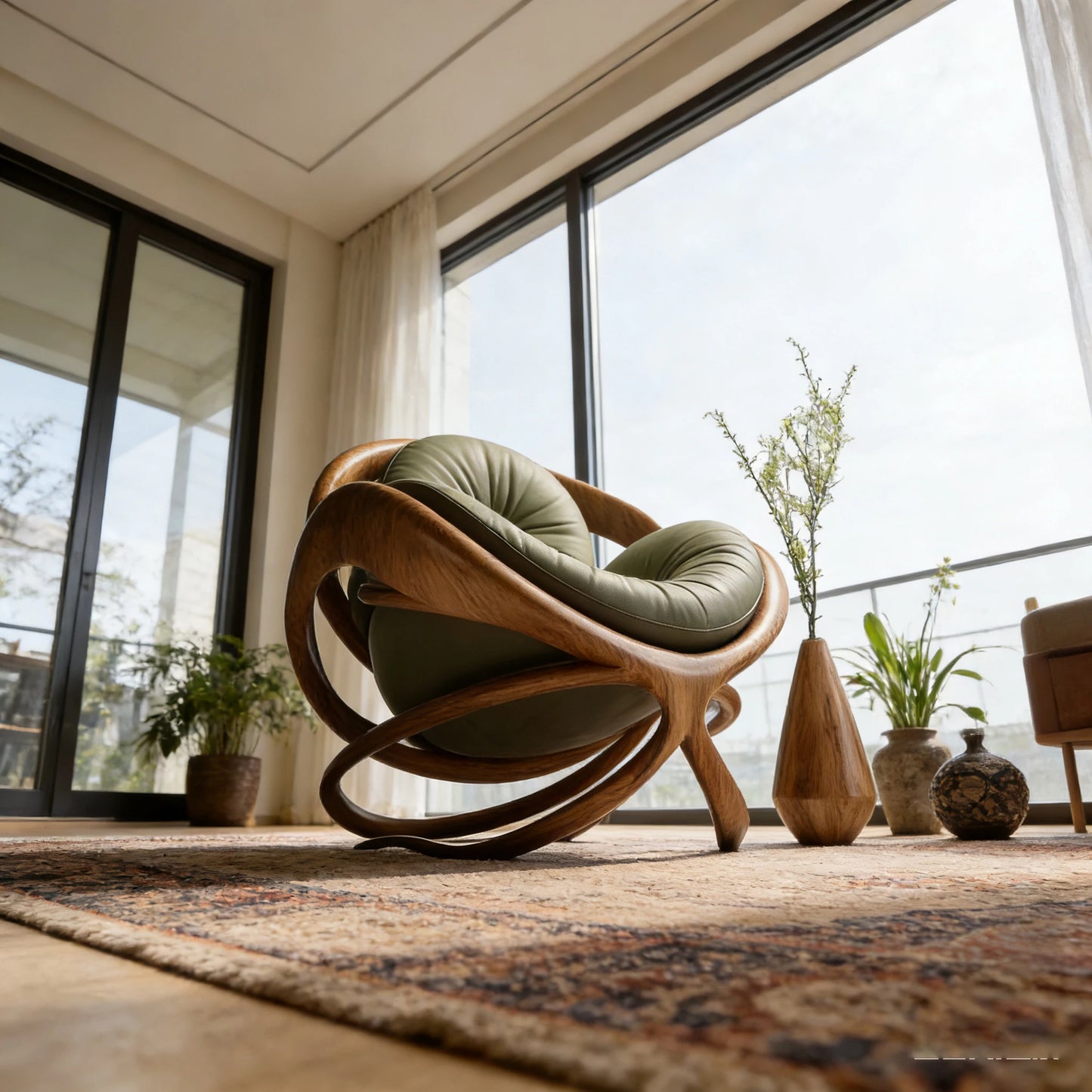 klModern Design Solid Wood Circular Leisure Chair Leather Cushion Cross Base Customizable Fabric Color Living Room Single Chair！