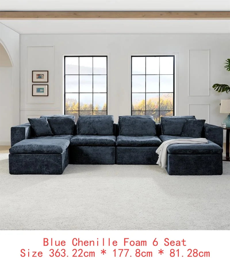 143 Inch U-Shaped Modular Sectional Sofa with Comfy Chaise, Deep Seat for Living Room, No Assembly Required, Blue