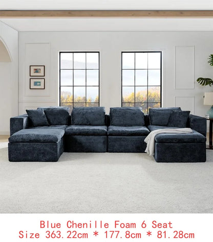 143 Inch U-Shaped Modular Sectional Sofa with Comfy Chaise, Deep Seat for Living Room, No Assembly Required, Blue