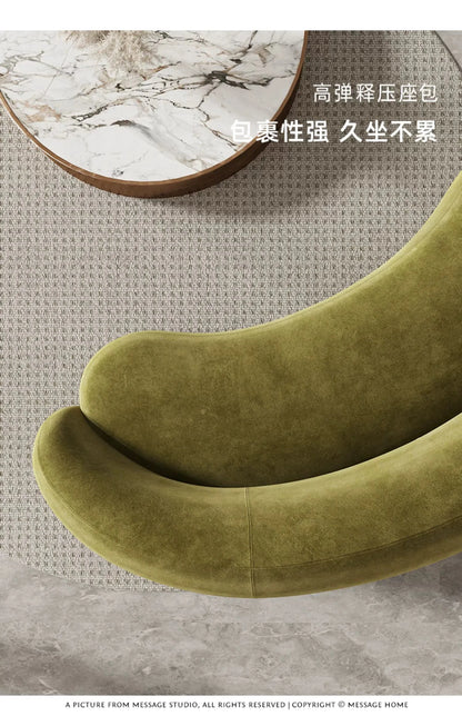 Margery Moon Minimalist Creative Living Room Sitting Area Reception Pea Lamb Fleece Curved Cashew Fabric Sofa
