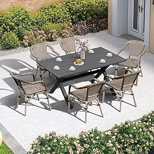 Patio Dining Set for 6 All-Weather Wicker 7 Piece Aluminium Outdoor Table and Chairs Set Included Cushions for Backyard Indoor