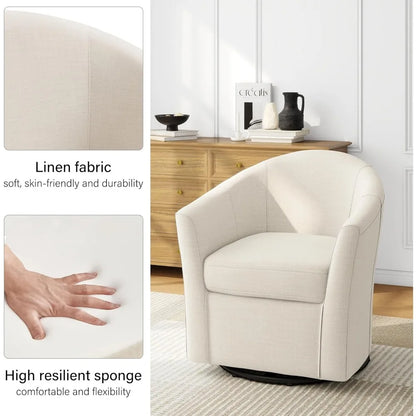 Swivel Accent Chair Armchair, Modern Round Single Sofa Seating Comfy Reading Barrel Chairs for Living Room Bedroom (Beige, Set o