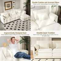 l-shaped chenille modular sectional sofa with movable ottoman, 6 pillows and 2 armrest cushions for living room