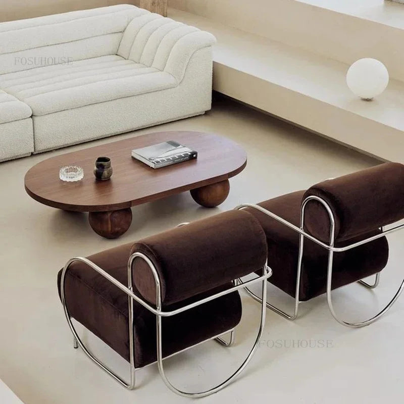 Minimalist Corduroy Living Room Chair - Single Sofa with Stainless Steel Design for Home and Balcony