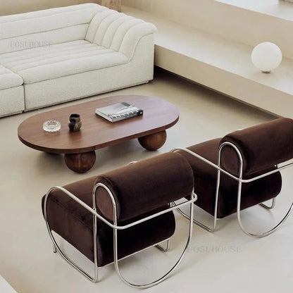 Minimalist Corduroy Living Room Chair - Single Sofa with Stainless Steel Design for Home and Balcony