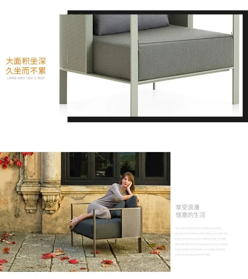 Outdoor stainless steel sofa Hotel sales office Terrace Dining table and chairs