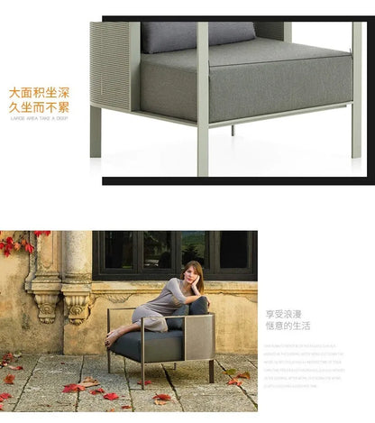 Outdoor stainless steel sofa Hotel sales office Terrace Dining table and chairs
