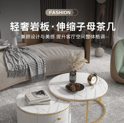 Rock slab coffee table round light luxury TV cabinet combination living room household marble size round