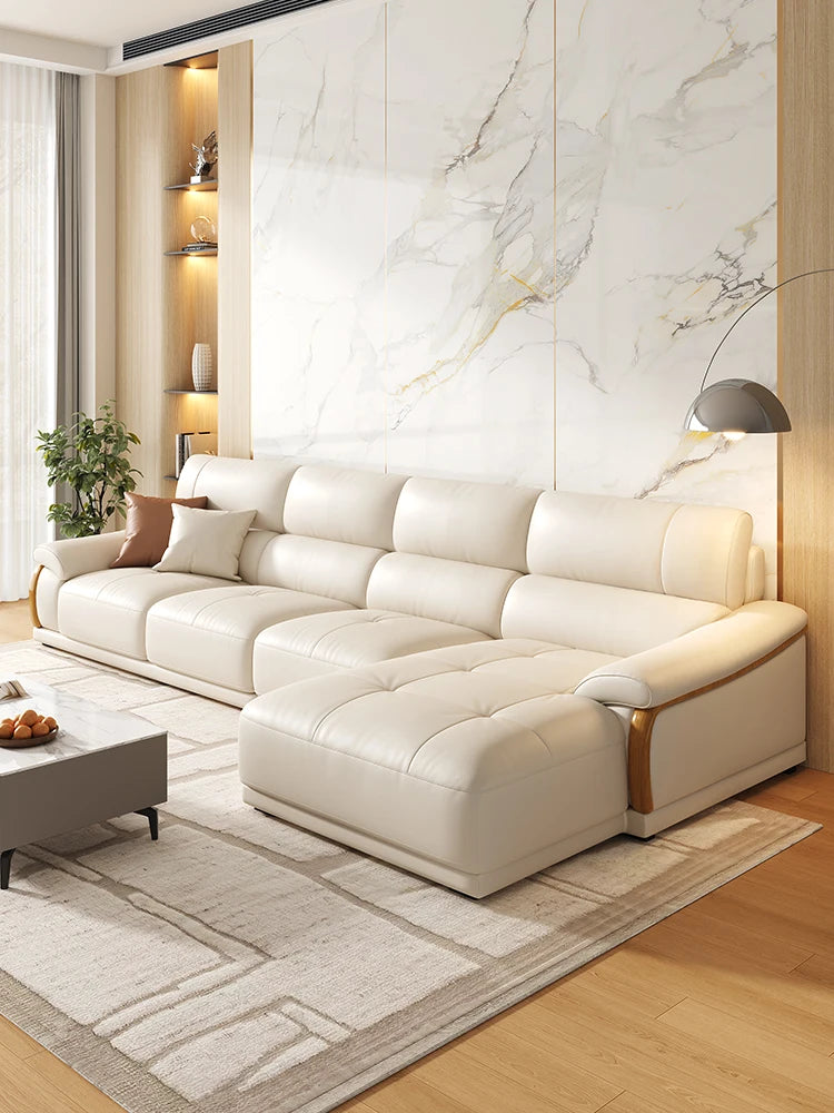 LMM living room modern simple leather sofa light luxury combination large and small apartment leather art