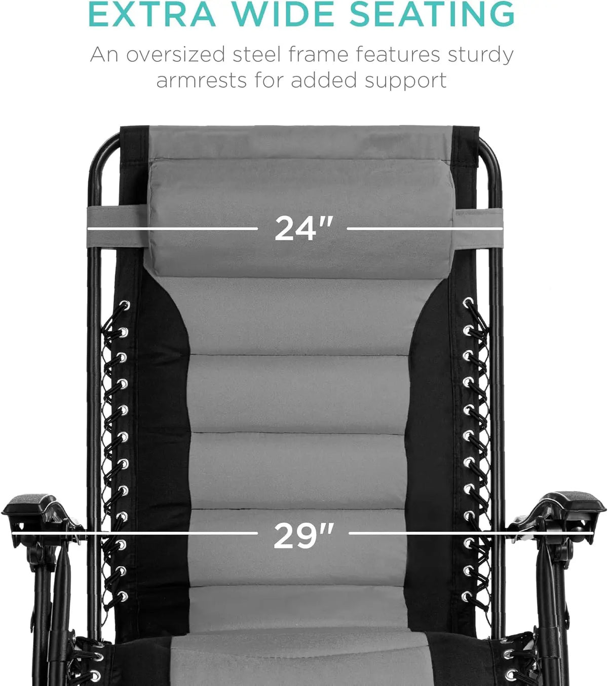 Oversized Padded Zero Gravity Chair, Folding Outdoor Patio Recliner, XL Anti Gravity Lounger for Backyard w/Headrest, Cup Holder