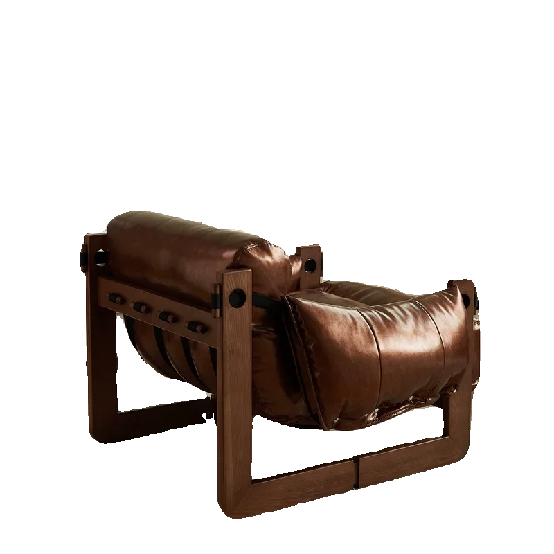 Leisure Single Solid Wood Sofa Chair Living Room Designer Model Leisure Leather Recliner Simple