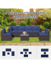 Outdoor Patio Furniture Set, Rattan Sectional Sofa, Conversation Set with Waterproof Cushion and Coffee Table, for Deck