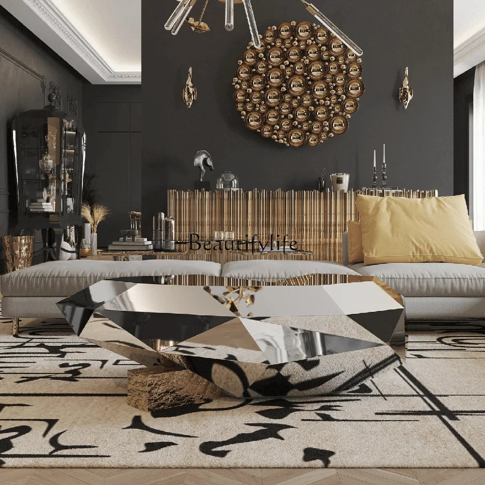 LJYStainless steel light luxury creative special-shaped coffee table high-end model house villa living room art coffee table