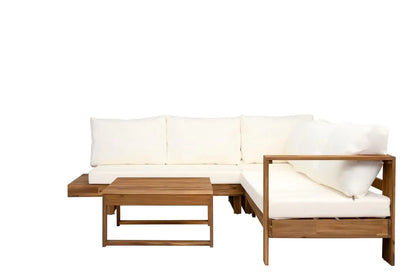 Acacia Wood 4pc Outdoor Sectional Sofa Set with Cushions and Slatted Design - Modern Patio, Deck & Garden Seating, Customized