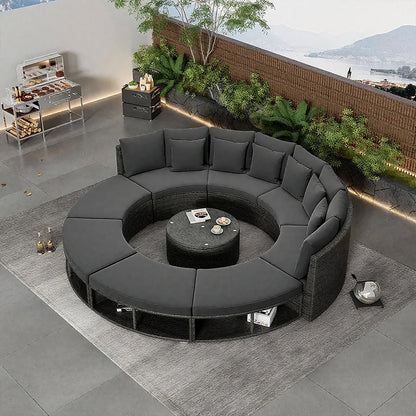 Outdoor Round Rattan Sofa Set Stay Garden Courtyard Curved Rattan Sofa Sectional for Home Outdoor Furniture Modern Patio Set