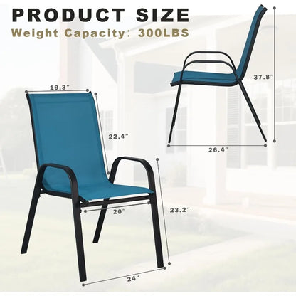 Stackable Patio Chairs Set of 4, Outdoor Dining Chairs, Outdoor Patio Dining Sets with Cooling Fabric, for Lawn, Porch, Pool, Ga