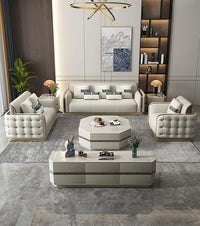 Contemporary Sectional Sofa Upholstered in Artificial Leather With Foam Cushion Victorian Style for Living Room