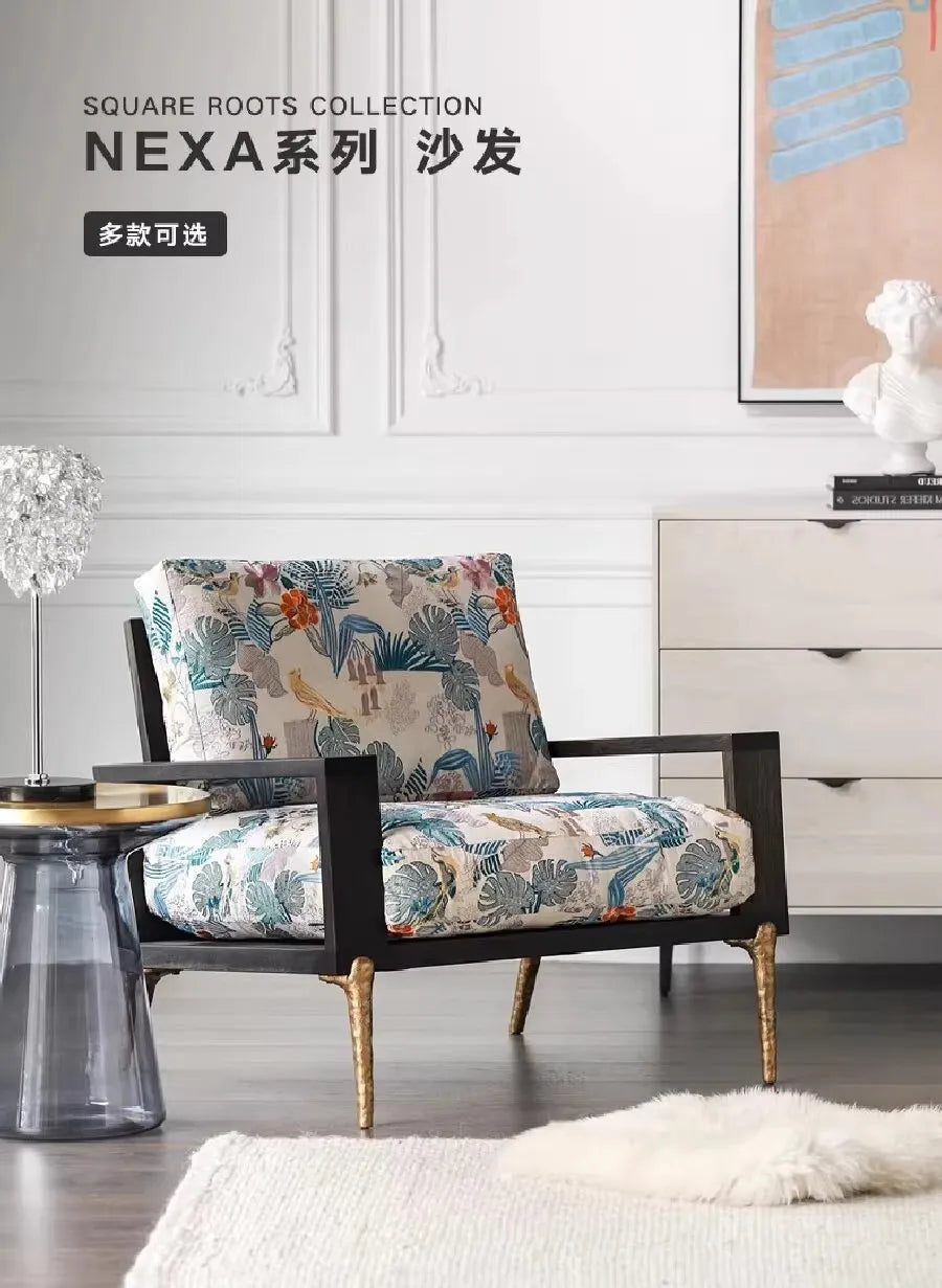 American retro single sofa chair living room lazy chair designer solid wood Nordic light luxury leisure chair