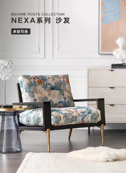 American retro single sofa chair living room lazy chair designer solid wood Nordic light luxury leisure chair