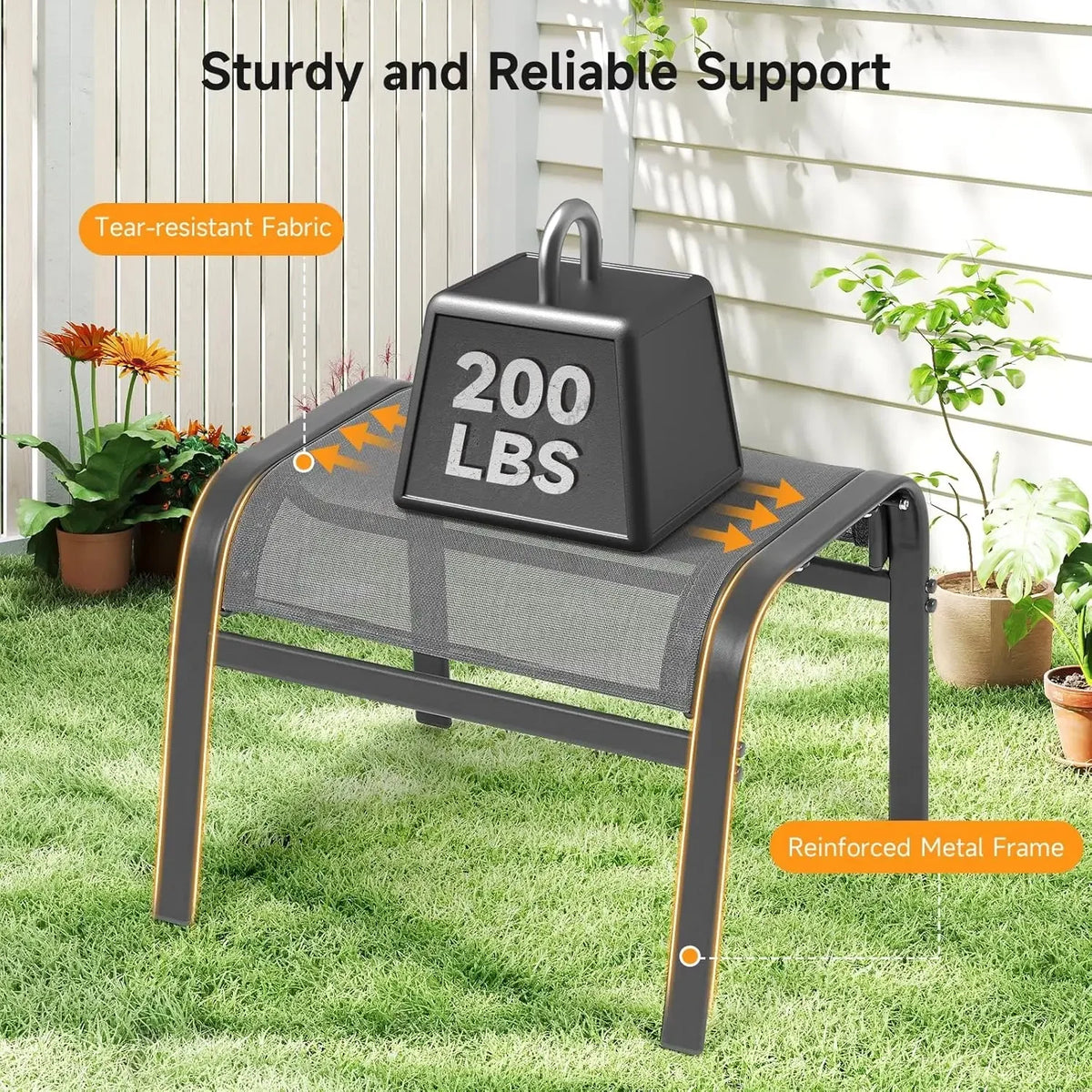 [New Arrival, Free Shipping!]Outdoor Ottoman Set of 2, All Weather Foot Stool with Supportive Textliene and Metal Frame, Stackab