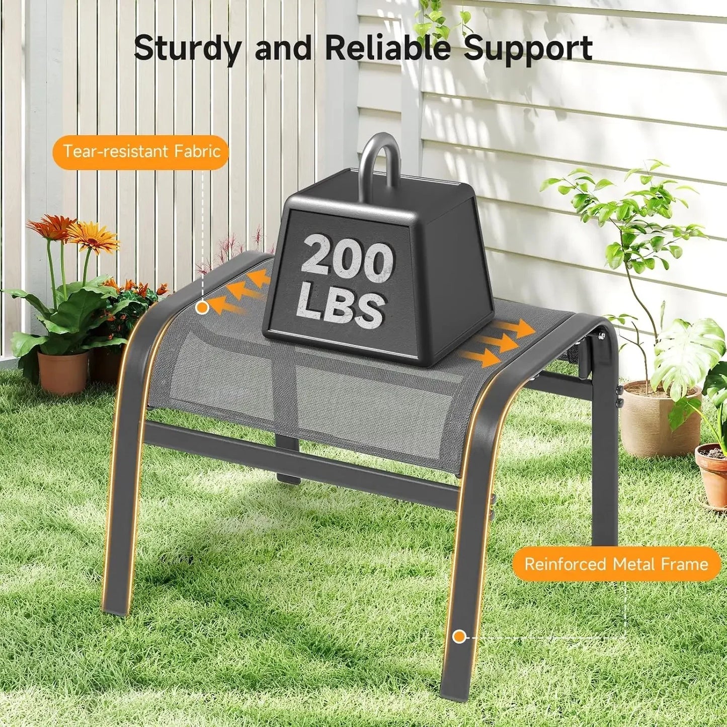 [Best Seller, Limited Stock!]Outdoor Ottoman Set of 2, All Weather Foot Stool with Supportive Textliene and Metal Frame, Stackab