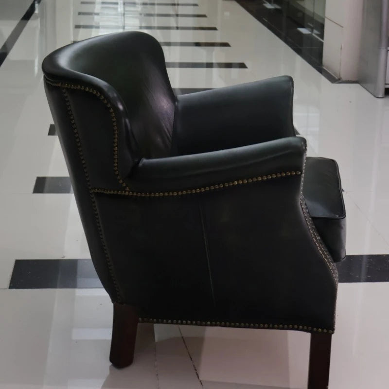 Antique green leather sofa chair top layer cowhide living room bedroom clubhouse club