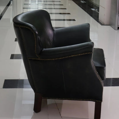Antique green leather sofa chair top layer cowhide living room bedroom clubhouse club