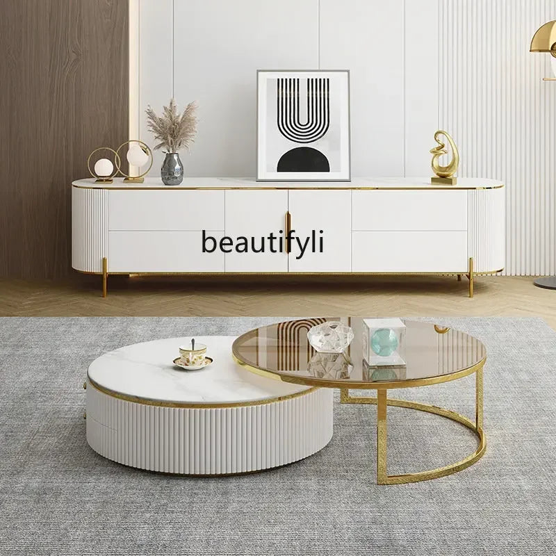 D178 Y Coffee Table Modern Living Room Size round Combination Rounded Corner Paint Metal Complete Set Stone Plate round Coffee T