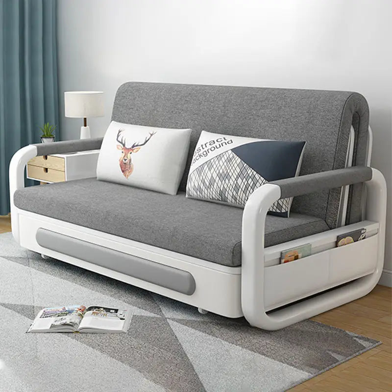Modern Folding Sofa Bed with Fabric Upholstery Apartment Furniture Metal Frame Extendable for Living Room Dining Hotel Use