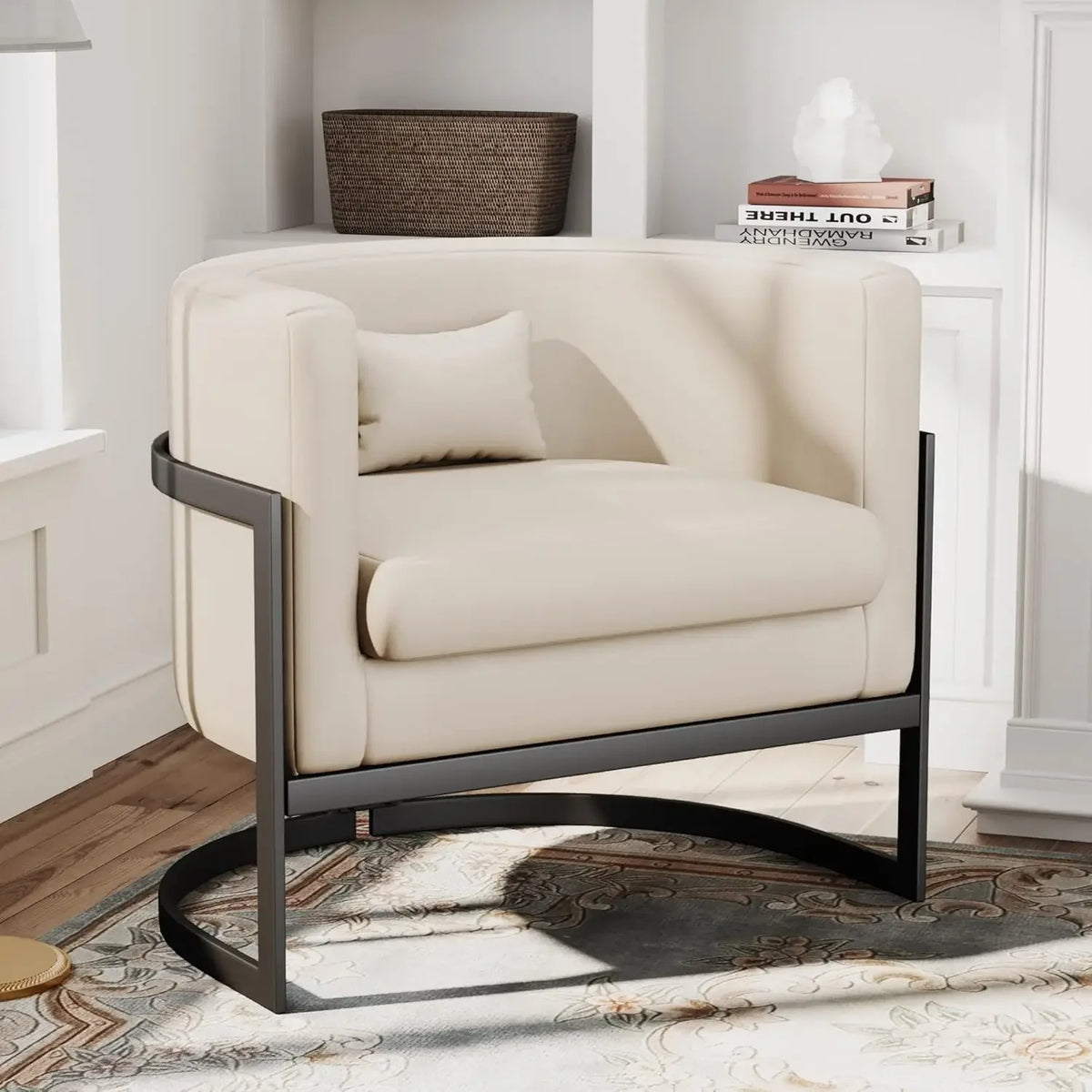 Premium Faux Leather Accent Chair Modern Barrel Chair Upholstered Armchair for Living Room Bedroom Single Sofa Chair Club Chairs