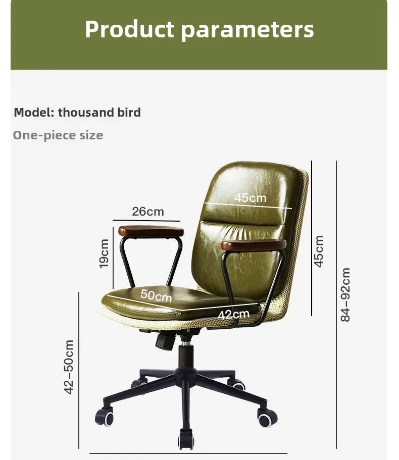 Comfortable Genuine Leather Chair Steel-Legged Adjustable Swivel Seat Ergonomic Desk Chair for Prolonged Sitting