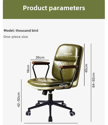 Comfortable Genuine Leather Chair Steel-Legged Adjustable Swivel Seat Ergonomic Desk Chair for Prolonged Sitting