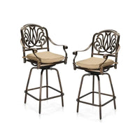 Outdoor Swivel Bar Stools Set of 2, Cast Aluminum Patio Bar Height Chairs, All-Weather Swivel Dining Chairs for Outdoor