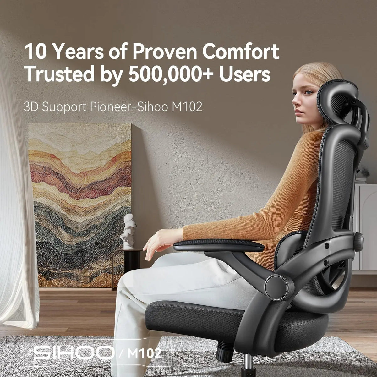 Ergonomic Office Chair with Adjustable Lumbar Support, High Back Design, 3D Armrests, and Tilt Function in Black