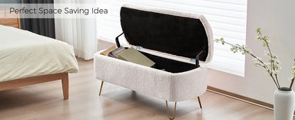 40" Boucle Sherpa Upholstered Ottoman Bench with Gold Legs - Storage for Bedroom End, Entryway, Living Room