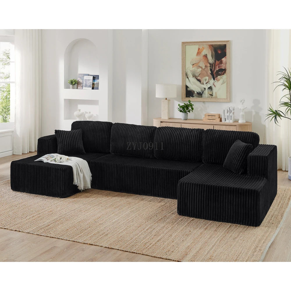 U-shaped modular sectional sofa, compressed sectional sofa, modern minimalist style corduroy sofa, living room sofa