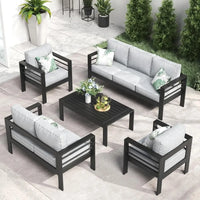 Garden Furniture Set, 5 Pieces Patio Outdoor Aluminum Sectional Conversation, Chat Sofa Modern Seating Set with Coffee Table