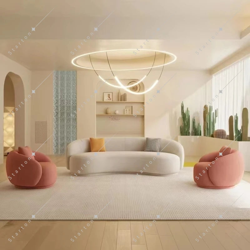 New Design White Long Curved Sofa Luxury Lambswool Fabric Corner Sofa Modern Living Room Upholstery Velvet Sofa Set Furniture