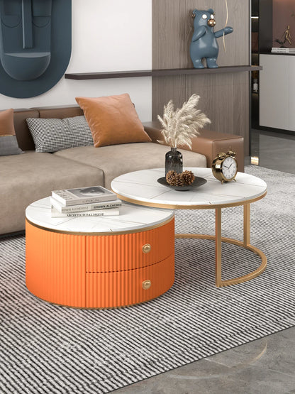 Rock slab coffee table round light luxury TV cabinet combination living room household marble size round